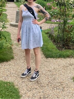 SO Light Blue Striped Floral Summer Dress